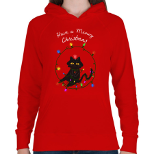 PRINTFASHION MEOWY CHRISTMAS - Női kapucnis pulóver - Piros női pulóver, kardigán