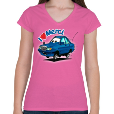 PRINTFASHION merci - Női V-nyakú póló - Rózsaszín