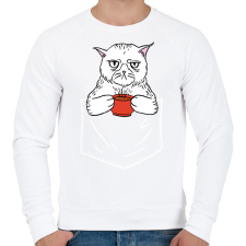 PRINTFASHION Mérges cica kávéval - Férfi pulóver - Fehér férfi pulóver, kardigán