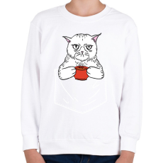 PRINTFASHION Mérges cica kávéval - Gyerek pulóver - Fehér