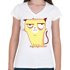 PRINTFASHION Mérges cica - Női V-nyakú póló - Fehér női póló