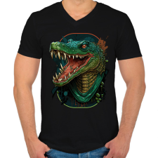 PRINTFASHION Mérges krokodil - Férfi V-nyakú póló - Fekete férfi póló
