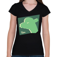 PRINTFASHION Mérges láma - Női V-nyakú póló - Fekete