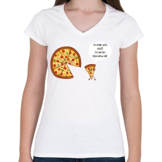 PRINTFASHION Mérges pizza - Női V-nyakú póló - Fehér