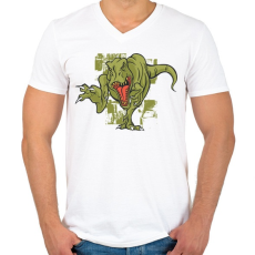 PRINTFASHION Mérges T-rex - Férfi V-nyakú póló - Fehér