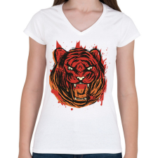 PRINTFASHION Mérges tigris - Női V-nyakú póló - Fehér női póló