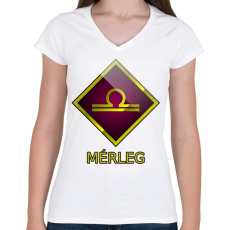 PRINTFASHION Mérleg - Női V-nyakú póló - Fehér