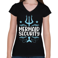 PRINTFASHION Mermaid security - Női V-nyakú póló - Fekete