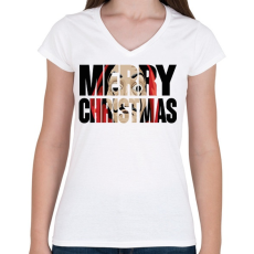 PRINTFASHION MERRY CHRISTMAS - A nagy pénzrablás - Női V-nyakú póló - Fehér