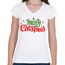 PRINTFASHION Merry Christmas - Boldog karácsonyt - Női V-nyakú póló - Fehér