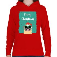PRINTFASHION MERRY CHRISTMAS MOPSZ - Női kapucnis pulóver - Piros női pulóver, kardigán