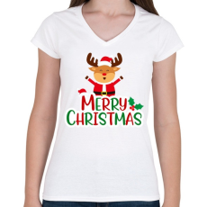 PRINTFASHION merry christmas - Női V-nyakú póló - Fehér