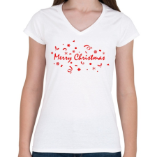 PRINTFASHION Merry Christmas - Női V-nyakú póló - Fehér női póló