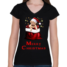 PRINTFASHION Merry Christmas - Női V-nyakú póló - Fekete női póló