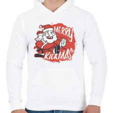 PRINTFASHION Merry Kickmas - Férfi kapucnis pulóver - Fehér férfi pulóver, kardigán