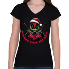 PRINTFASHION Merry kiss my ass - Női V-nyakú póló - Fekete női póló