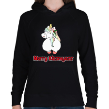 PRINTFASHION Merry Kiss my ass unikornis - Női kapucnis pulóver - Fekete női pulóver, kardigán