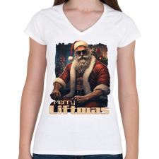 PRINTFASHION Merry Liftmas - Női V-nyakú póló - Fehér női póló