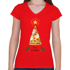 PRINTFASHION Merry Pizzamas - Női V-nyakú póló - Piros női póló
