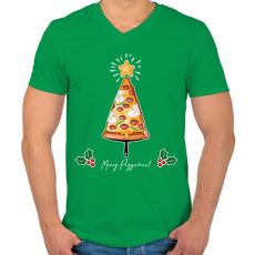 PRINTFASHION Merry Pizzamas pizzalapáttal fehér - Férfi V-nyakú póló - Zöld