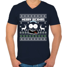 PRINTFASHION Merry Rickmas - fehér - Férfi V-nyakú póló - Sötétkék férfi póló