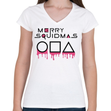 PRINTFASHION Merry Squidmas jelek - Női V-nyakú póló - Fehér női póló