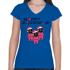 PRINTFASHION Merry Squidmas - Squid Game - Női V-nyakú póló - Királykék