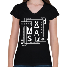PRINTFASHION Merry Xmas - Női V-nyakú póló - Fekete női póló