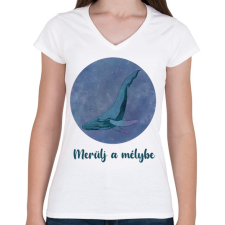 PRINTFASHION Merülj a mélybe - Női V-nyakú póló - Fehér női póló