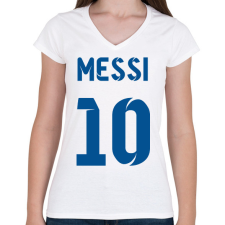 PRINTFASHION Messi 10 kék - Női V-nyakú póló - Fehér női póló