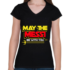 PRINTFASHION MESSI BE WITH YOU - Női V-nyakú póló - Fekete női póló