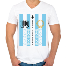 PRINTFASHION Messi Christmas - Férfi V-nyakú póló - Fehér férfi póló