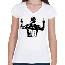 PRINTFASHION Messi - Női V-nyakú póló - Fehér női póló