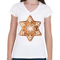 PRINTFASHION Mézeskalács csillag - Női V-nyakú póló - Fehér