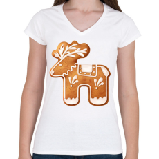 PRINTFASHION Mézeskalács szarvas - Női V-nyakú póló - Fehér