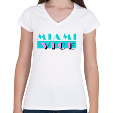 PRINTFASHION Miami Vice - Női V-nyakú póló - Fehér női póló