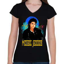 PRINTFASHION michael jackson - Női V-nyakú póló - Fekete női póló