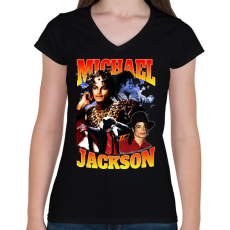 PRINTFASHION Michael Jackson - Női V-nyakú póló - Fekete