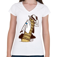 PRINTFASHION Michael Jackson tower - Női V-nyakú póló - Fehér
