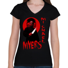 PRINTFASHION MICHAEL MYERS - Női V-nyakú póló - Fekete női póló