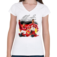 PRINTFASHION Michael Schumacher - Női V-nyakú póló - Fehér női póló