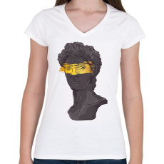PRINTFASHION Michelangelo - Dávid szobor arannyal - Női V-nyakú póló - Fehér