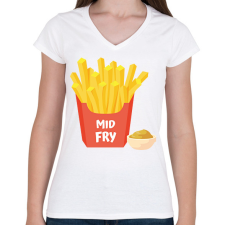 PRINTFASHION Mid Fry - Középső tesó - Női V-nyakú póló - Fehér női póló