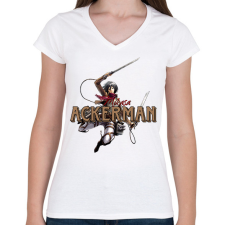 PRINTFASHION Mikasa minta (AOT) - Női V-nyakú póló - Fehér női póló