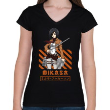 PRINTFASHION Mikasa - Női V-nyakú póló - Fekete női póló