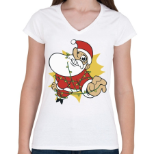 PRINTFASHION Mikulás a pácban - Női V-nyakú póló - Fehér női póló