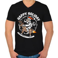 PRINTFASHION Mikulás az űrben - Férfi V-nyakú póló - Fekete