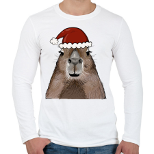 PRINTFASHION Mikulás Capybara - Férfi hosszú ujjú póló - Fehér férfi póló