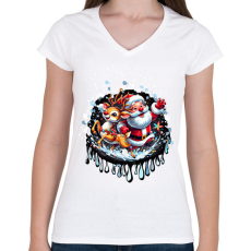 PRINTFASHION Mikulás - Női V-nyakú póló - Fehér