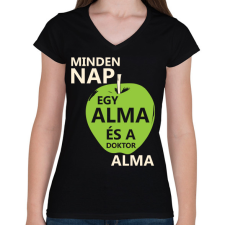 PRINTFASHION minden-nap-egy-alma-white-green - Női V-nyakú póló - Fekete női póló
